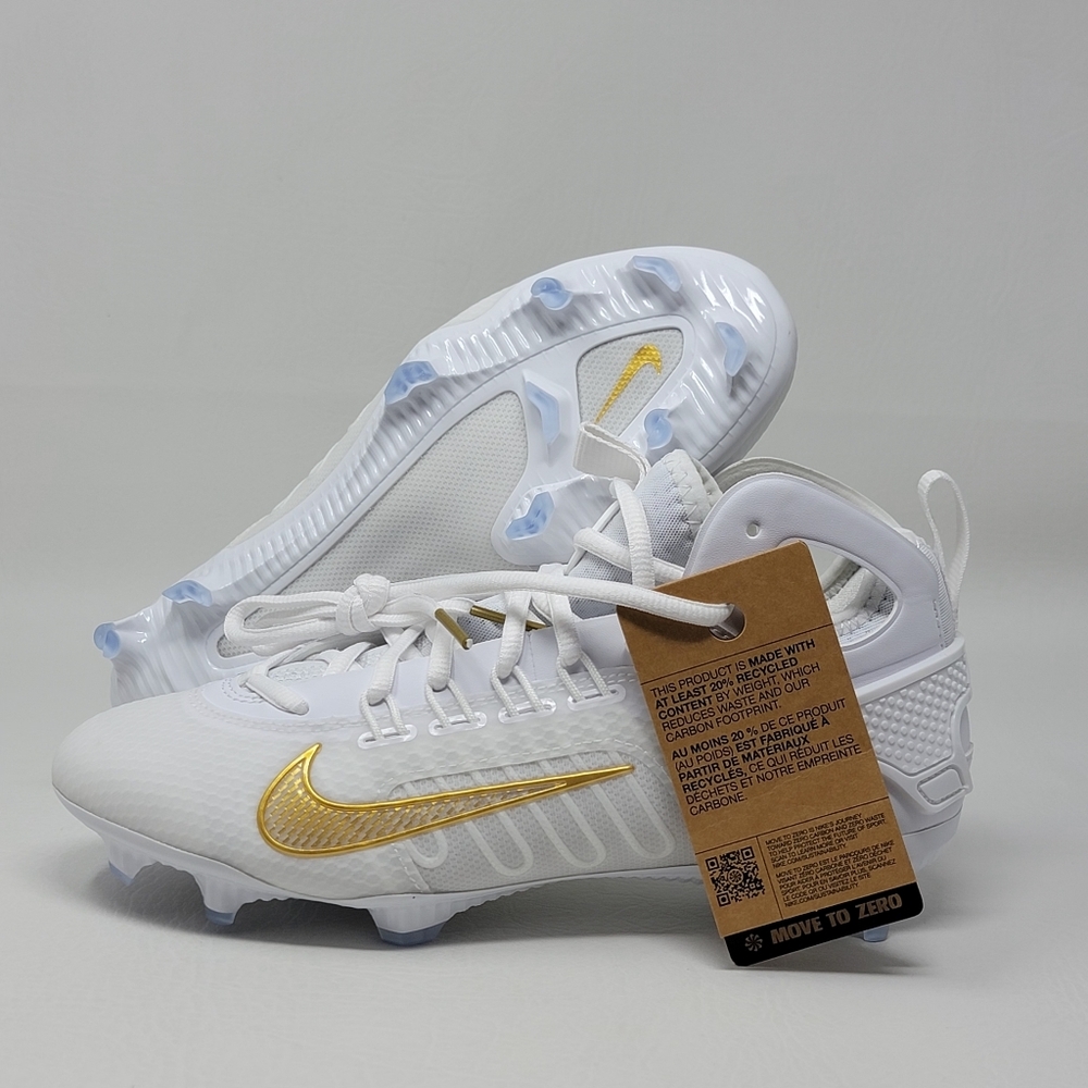 Nike Huarache 7 Elite Mid Lax White-Met Vivid Gold Lacrosse Men Sz 7 Fd0088-100